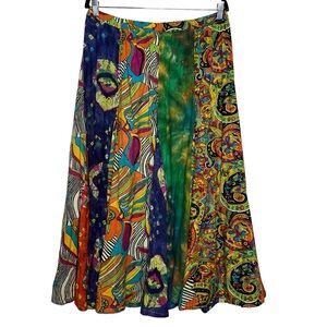 Soft Surroundings Patchwork Boho Maxi Crinkle Oversized Flare Festival Skirt